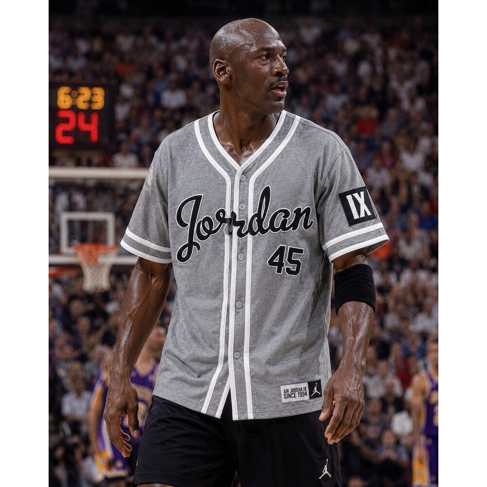 Air Jordan IX Jordan 45 Gray Baseball Jersey Shirt Men’s 3XL Button Front XL Fit